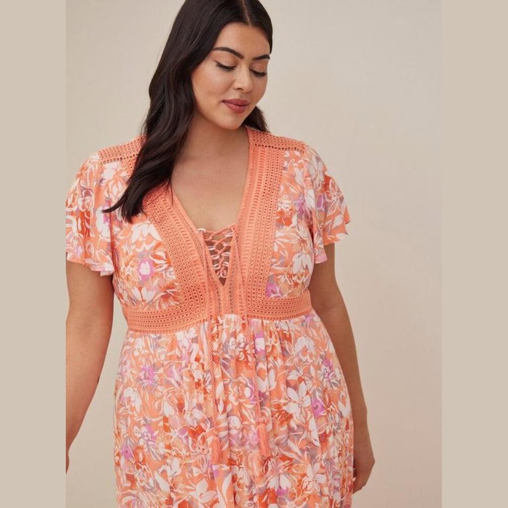 Torrid Lace Up Tea Length Crinkle Gauze Dress Size 2X